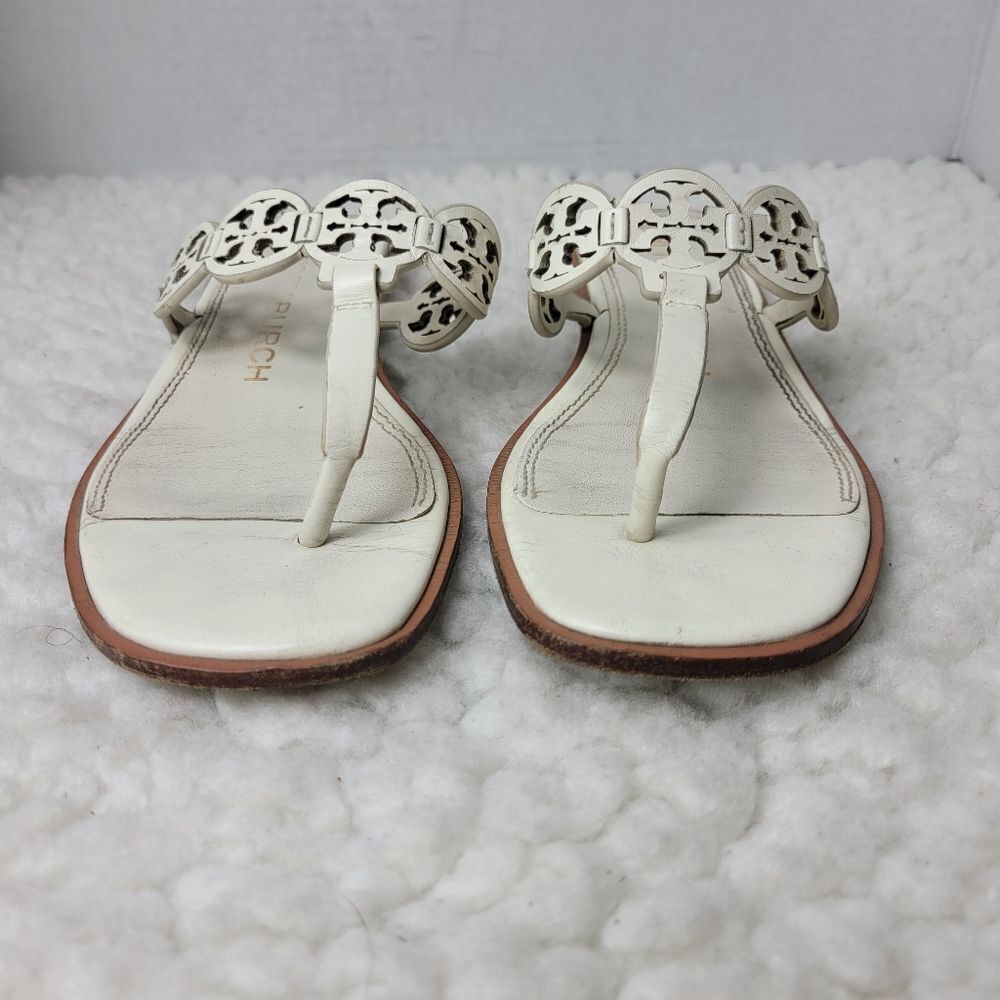 Tory Burch Tiny Miller 10mm Womens Sandals Size 6.5 Ivoiry Calf Leather Thong - Picture 2 of 10